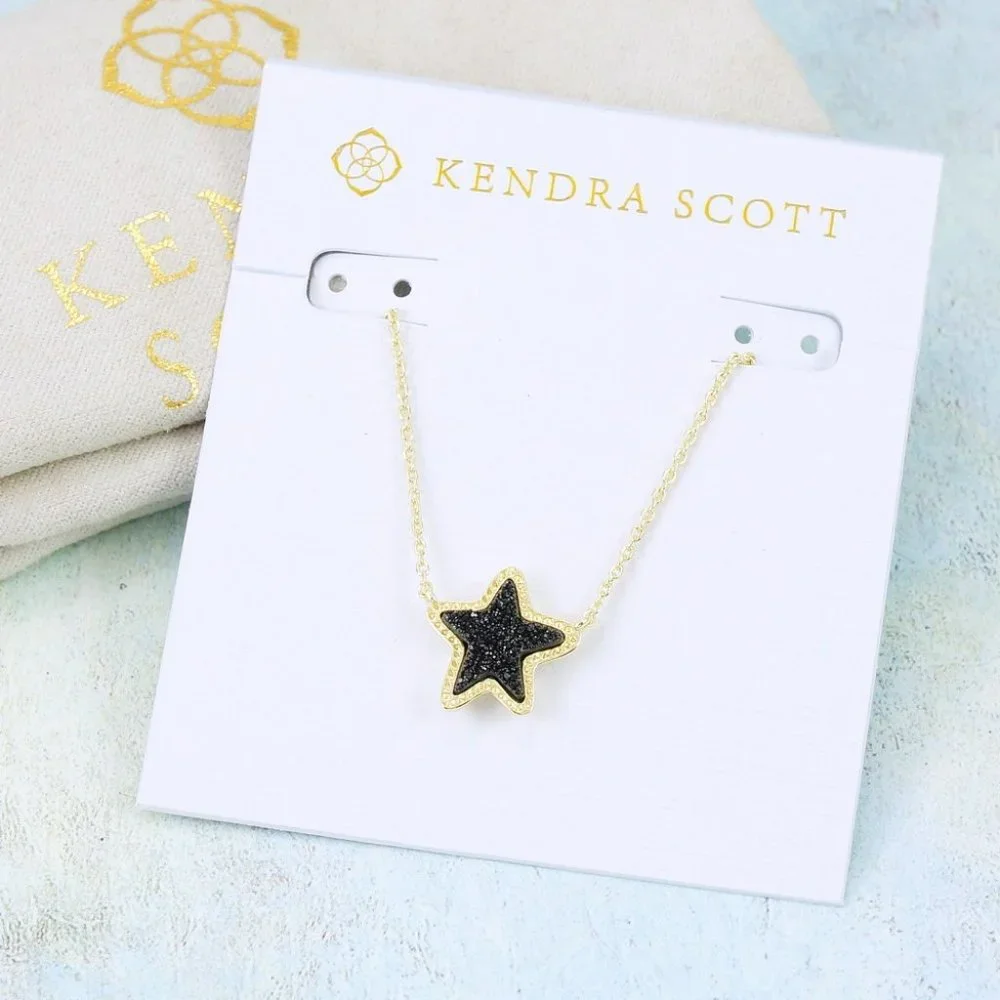 Kendra Scott Jae Star Black Drusy Necklace Gold Plated - Picture 2 of 6